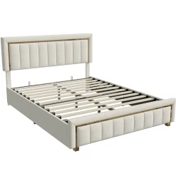 ProximaX lit double rembourré 160 x 200,lit coffre avec sommier,lit adulte 160 x 200 avec levier hydraulique,velours,beige* Lit Coffre
