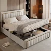 lit double rembourré 140 x 200,lit coffre avec sommier,lit adulte 140 x 200 avec levier hydraulique,velours,beige>Simple Life