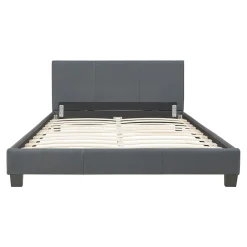 Corium Lit Double Rembourré Albacete Sommier à Lattes Similicuir 140 x 200 cm Gris Foncé* Lit Double