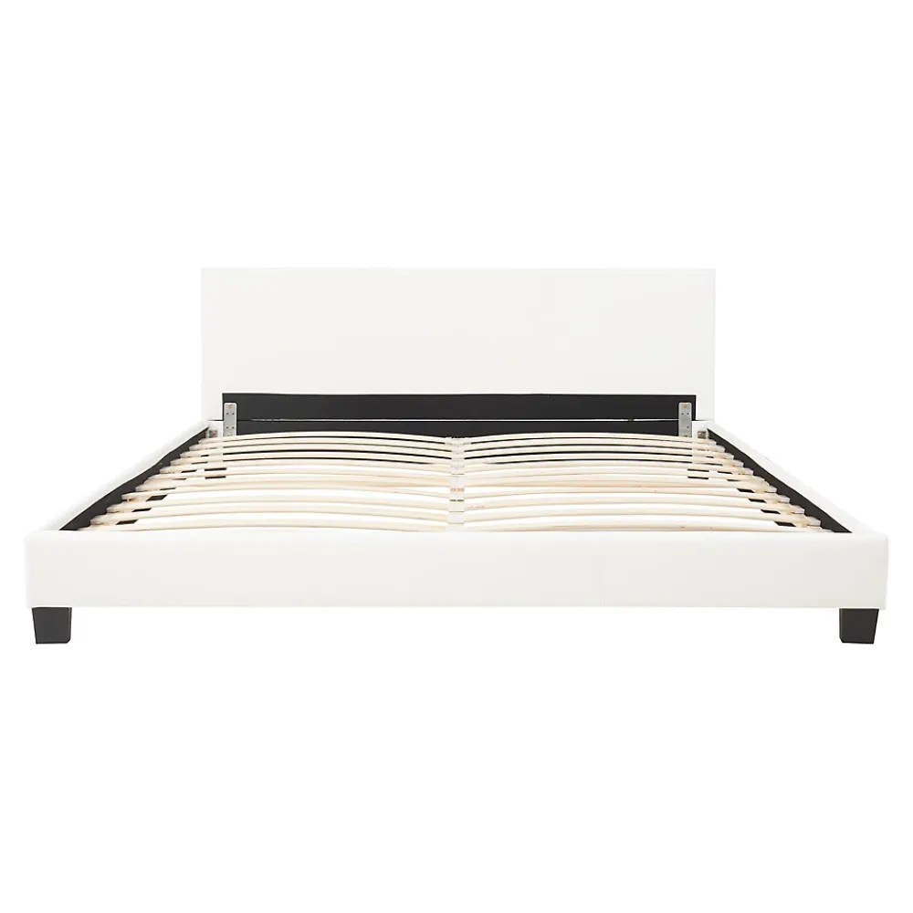 Corium Lit Double Rembourré Albacete Sommier à Lattes Housse Similicuir 180 x 200 cm Blanc* Lit Double