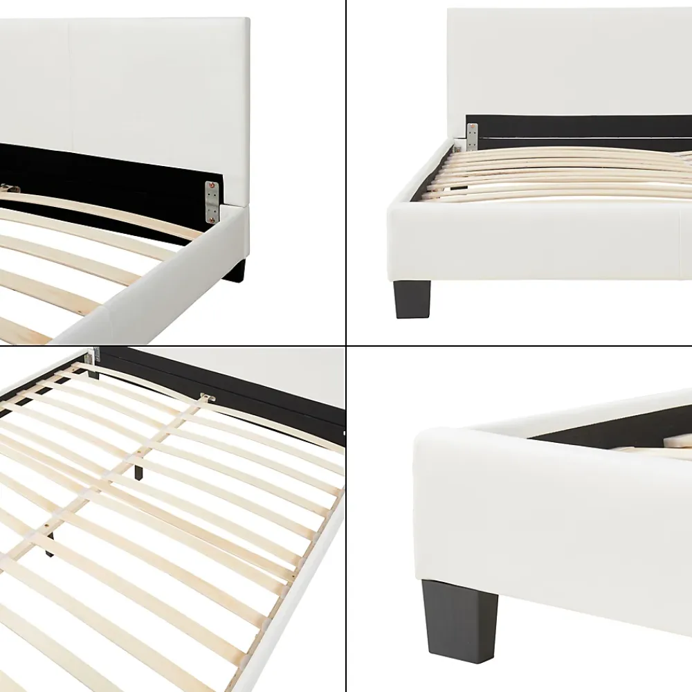 Corium Lit Double Rembourré Albacete Sommier à Lattes Housse Similicuir 180 x 200 cm Blanc* Lit Double