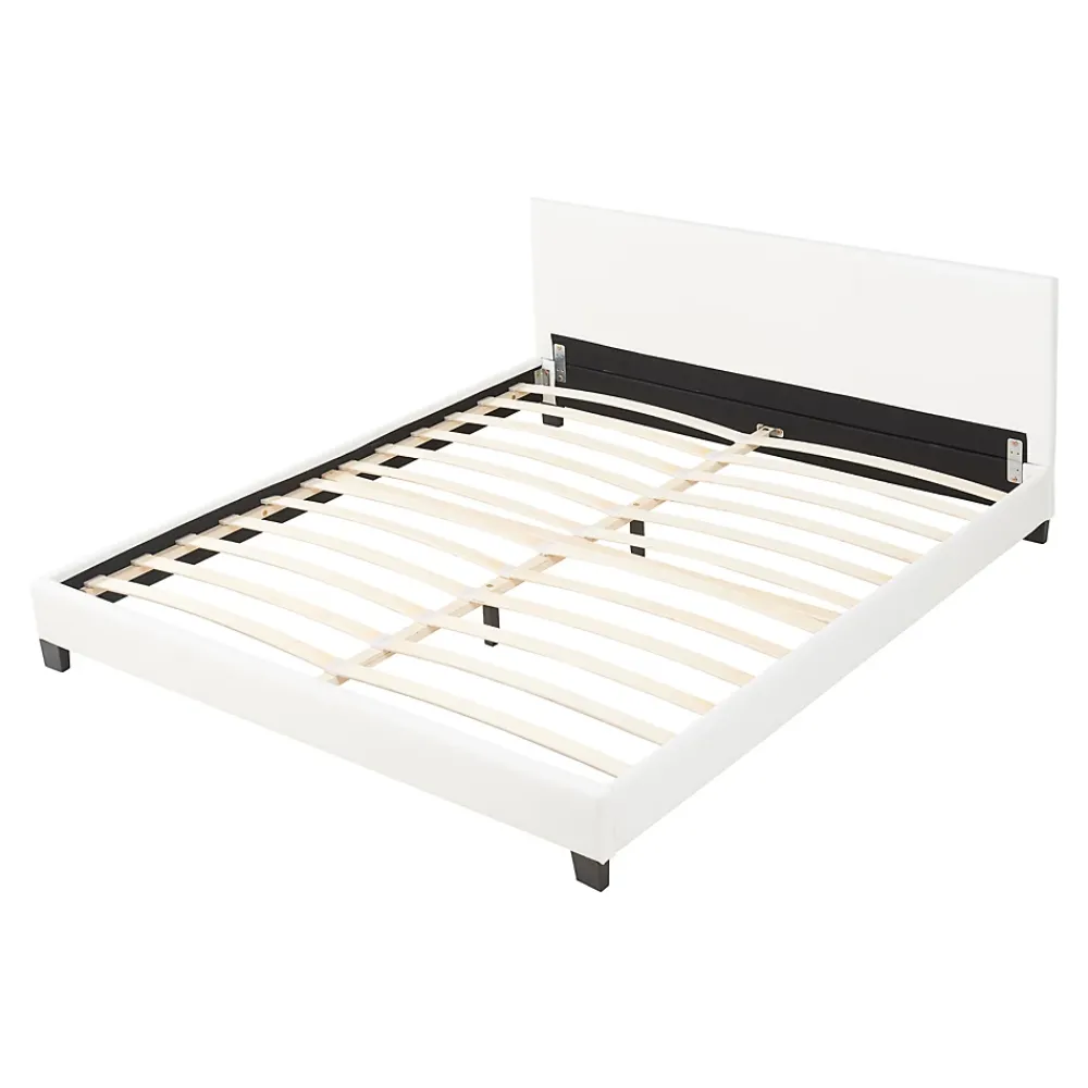 Corium Lit Double Rembourré Albacete Sommier à Lattes Housse Similicuir 180 x 200 cm Blanc* Lit Double