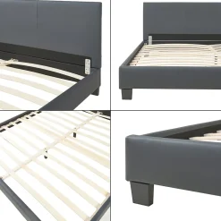 Corium Lit Double Rembourré Albacete Sommier à Lattes Similicuir 180 x 200 cm Gris Foncé* Lit Double