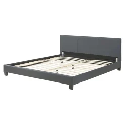 Corium Lit Double Rembourré Albacete Sommier à Lattes Similicuir 180 x 200 cm Gris Foncé* Lit Double