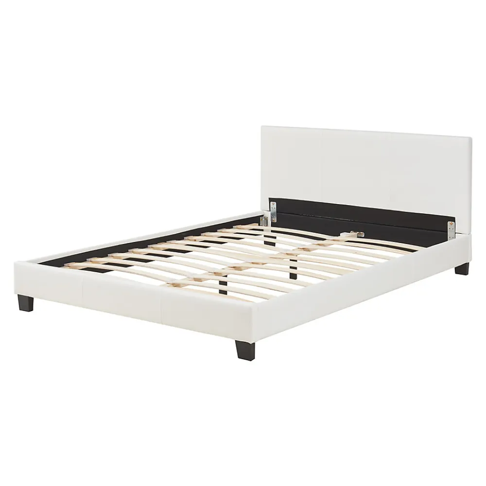 Lit Double Rembourré Albacete Sommier à Lattes Similicuir 140 x 200 cm Blanc>Corium Outlet