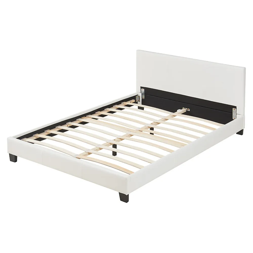Lit Double Rembourré Albacete Sommier à Lattes Similicuir 140 x 200 cm Blanc>Corium Outlet