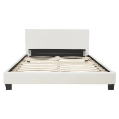 Lit Double Rembourré Albacete Sommier à Lattes Similicuir 140 x 200 cm Blanc><noscript><img width=