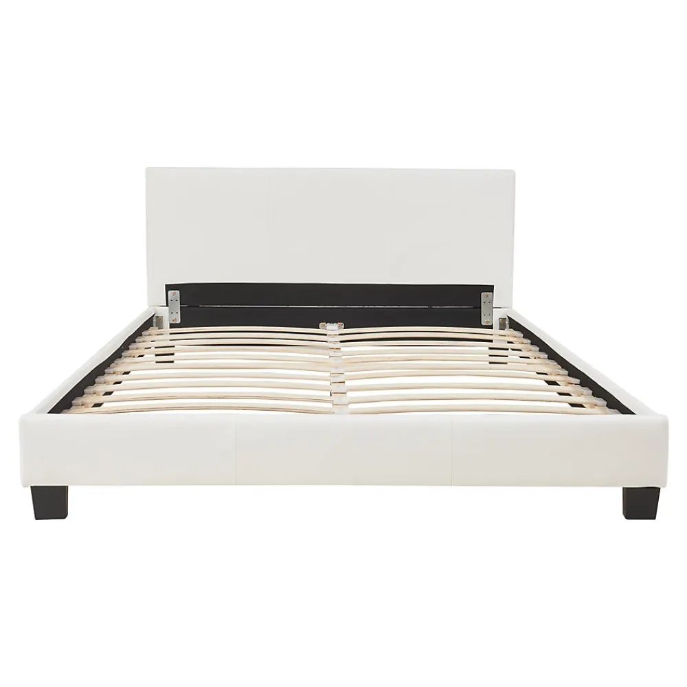 Lit Double Rembourré Albacete Sommier à Lattes Similicuir 140 x 200 cm Blanc>Corium Outlet