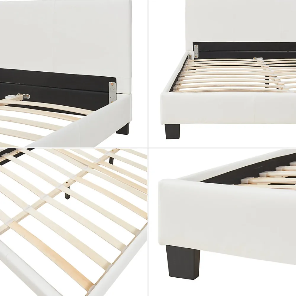 Lit Double Rembourré Albacete Sommier à Lattes Similicuir 140 x 200 cm Blanc>Corium Outlet