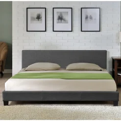 Lit Double Rembourré Design Sommier à Lattes Polyester 180 x 200 cm Gris Foncé><noscript><img width=