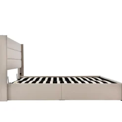 Simple Life Lit Double Rembourré Hydraulique Lit De Rangement, Sommier à Lattes En Bois,beige, 180x200 Cm* Lit Coffre