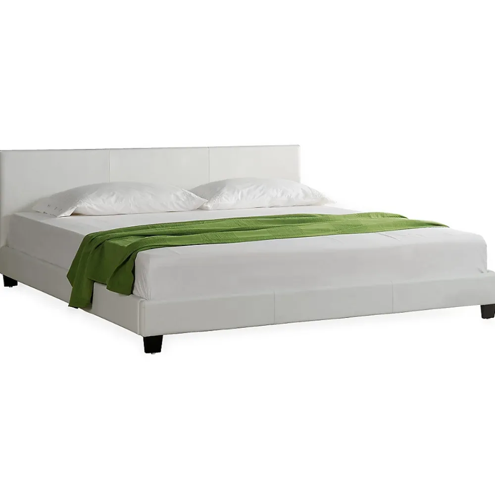 Corium Lit Double Rembourré Sommier à Lattes Housse Similicuir Élégant 180 x 200 cm Blanc* Lit Double