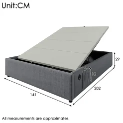 Lit double rembourré 140x200 cm, Lit de rangement Cadre de lit avec USB- C, Sans tête de lit, Coton, Gris,Sans matelas><noscript><img width=