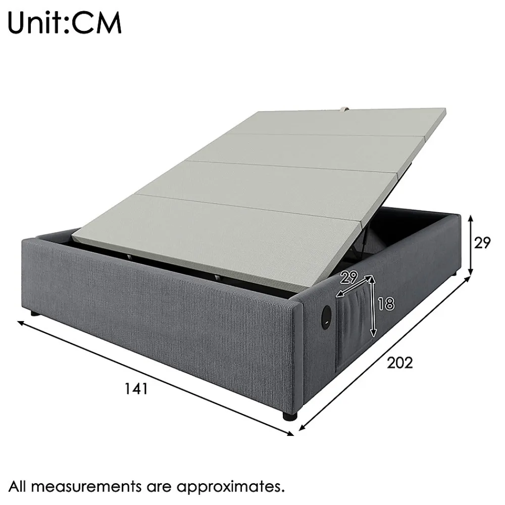 Lit double rembourré 140x200 cm, Lit de rangement Cadre de lit avec USB- C, Sans tête de lit, Coton, Gris,Sans matelas>Gutent Hot
