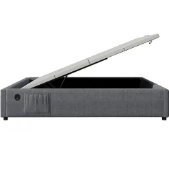 Lit double rembourré 140x200 cm, Lit de rangement Cadre de lit avec USB- C, Sans tête de lit, Coton, Gris,Sans matelas><noscript><img width=