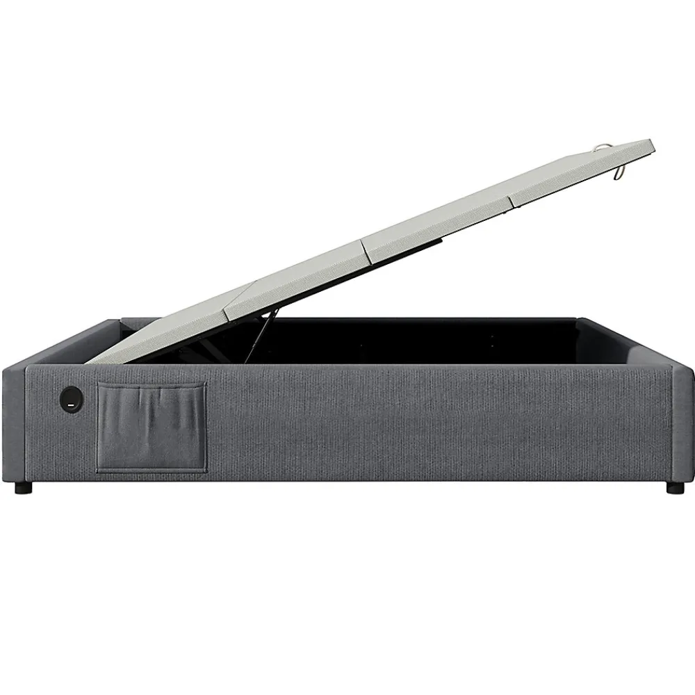 Lit double rembourré 140x200 cm, Lit de rangement Cadre de lit avec USB- C, Sans tête de lit, Coton, Gris,Sans matelas>Gutent Hot