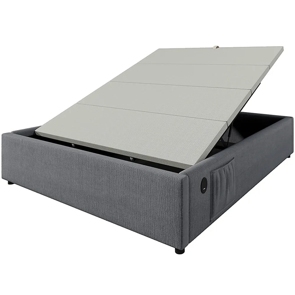 Lit double rembourré 140x200 cm, Lit de rangement Cadre de lit avec USB- C, Sans tête de lit, Coton, Gris,Sans matelas>Gutent Hot