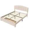 Simple Life Lit double rembourré 140x200cm avec USB et grand tiroirs - tissu en sherpa - Beige* Lit Coffre