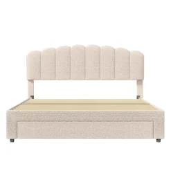Simple Life Lit double rembourré 140x200cm avec USB et grand tiroirs - tissu en sherpa - Beige* Lit Coffre