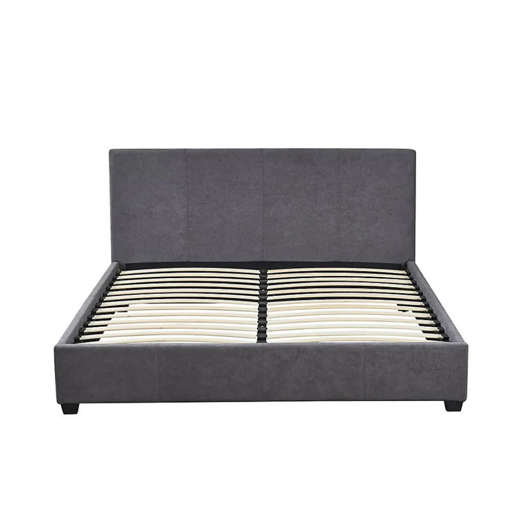 Lit double ROMA 140x200 cm PU gris Sommier inclus Design moderne Structure MDF>Meublorama Clearance