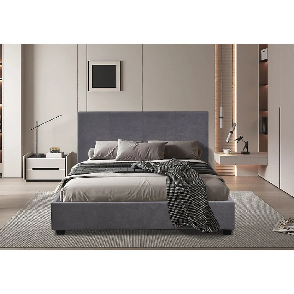 Lit double ROMA 140x200 cm PU gris Sommier inclus Design moderne Structure MDF>Meublorama Clearance