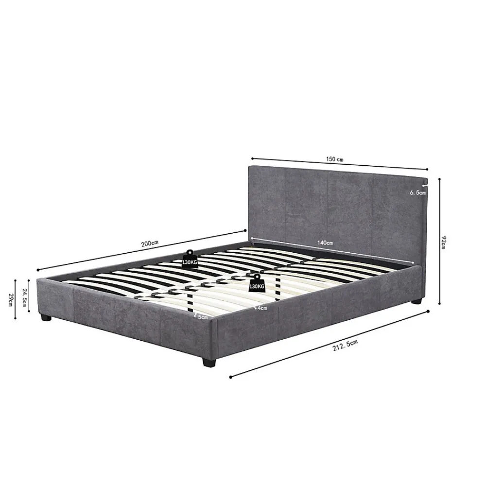 Lit double ROMA 140x200 cm PU gris Sommier inclus Design moderne Structure MDF>Meublorama Clearance