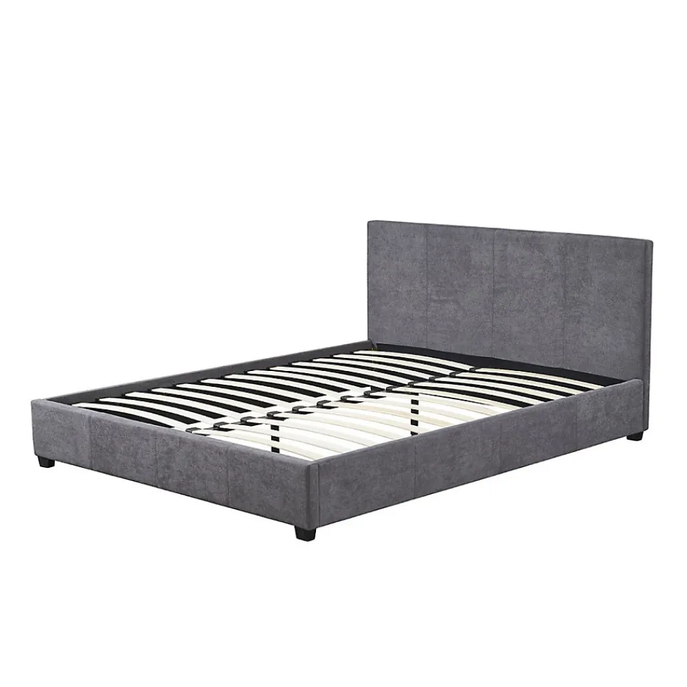 Lit double ROMA 140x200 cm PU gris Sommier inclus Design moderne Structure MDF>Meublorama Clearance