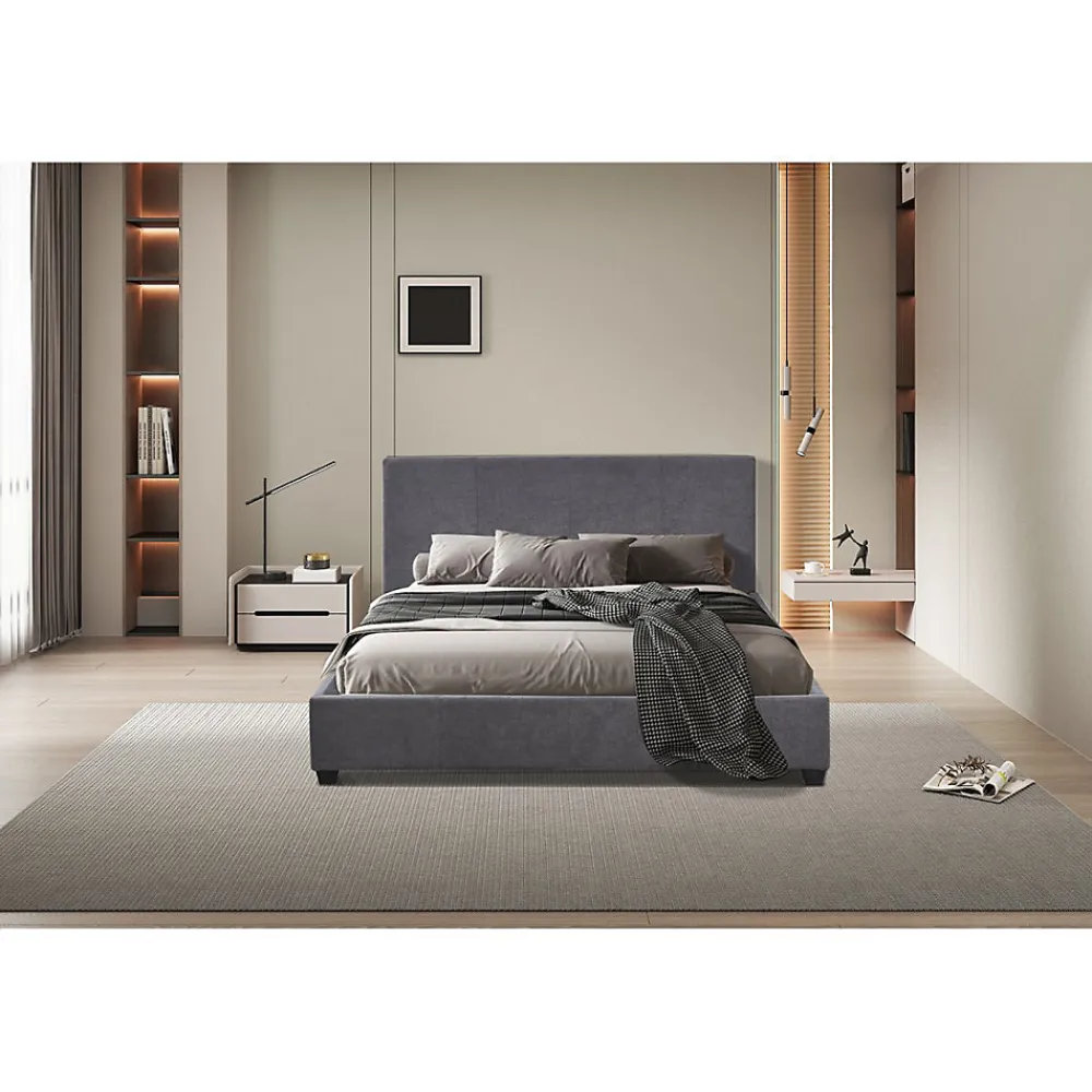 Lit double ROMA 140x200 cm PU gris Sommier inclus Design moderne Structure MDF>Meublorama Clearance