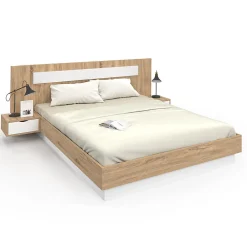 Lit double SANTA avec tête de lit + tables de chevet intégrées et sommier 160 x 200 cm bois et blanc>IDMarket Sale