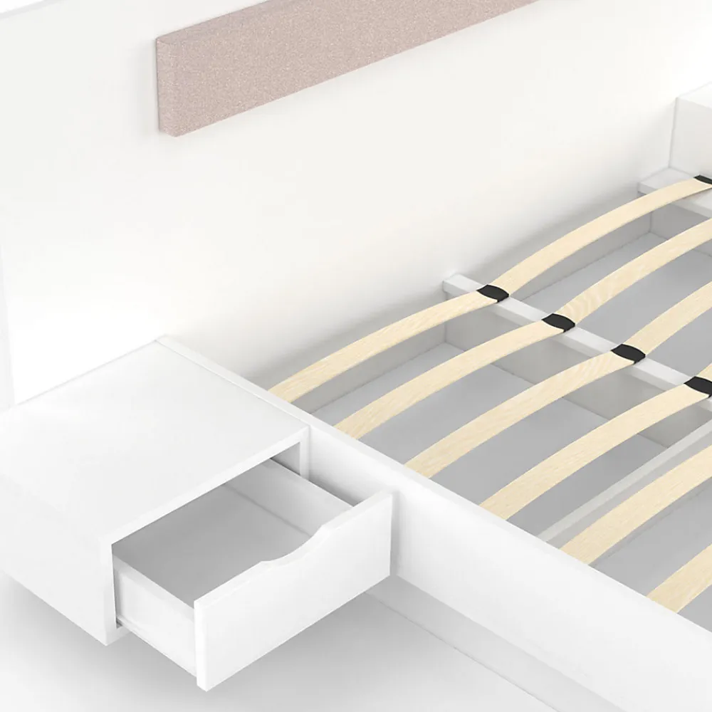 Lit double SANTA avec tête de lit + tables de chevet intégrées et sommier 140 x 190 cm blanc>IDMarket