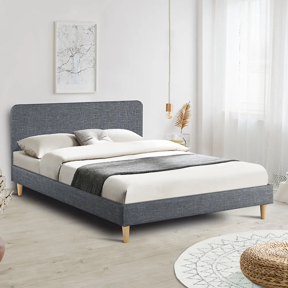 Lit double scandinave BALTA avec tête de lit et sommier 140 x 190 cm tissu gris anthracite>IDMarket New