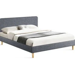 Lit double scandinave BALTA avec tête de lit et sommier 140 x 190 cm tissu gris anthracite>IDMarket New