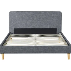 Lit double scandinave BALTA avec tête de lit et sommier 140 x 190 cm tissu gris anthracite><noscript><img width=