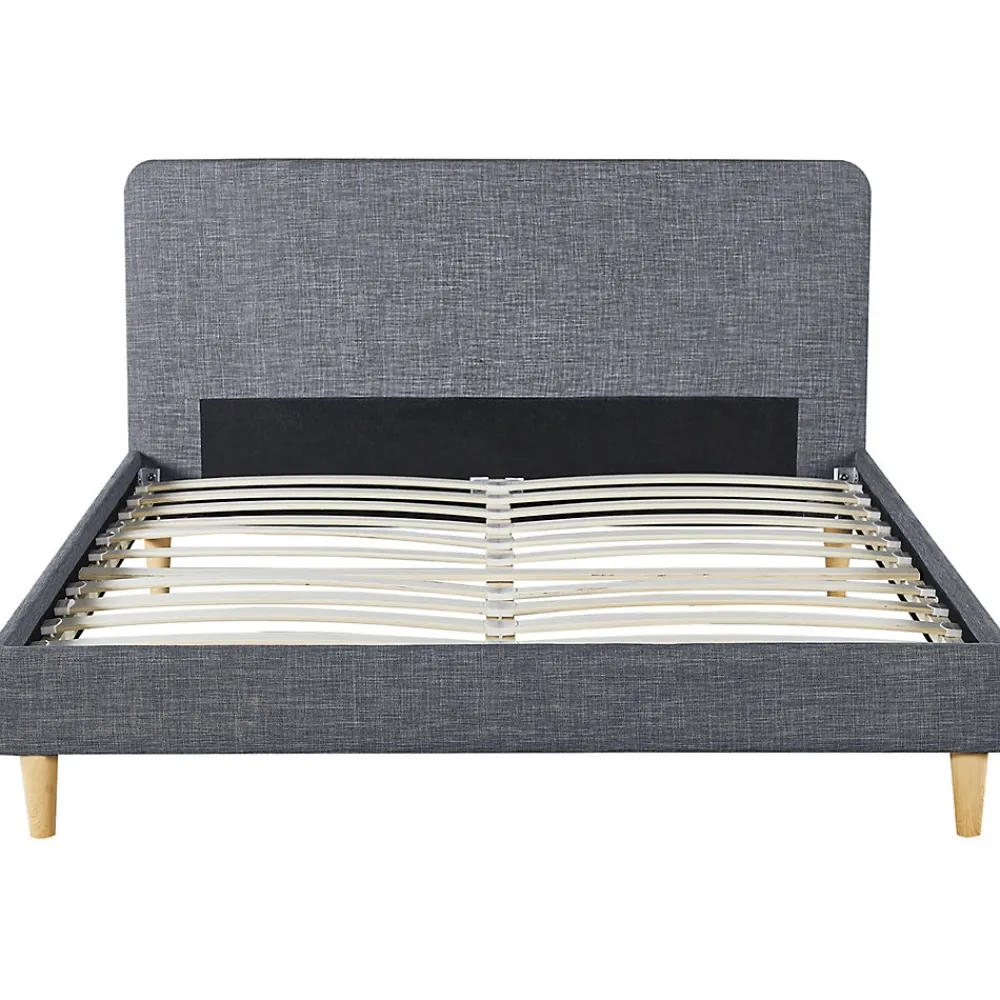 Lit double scandinave BALTA avec tête de lit et sommier 140 x 190 cm tissu gris anthracite>IDMarket New