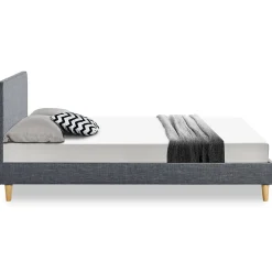 Lit double scandinave BALTA avec tête de lit et sommier 140 x 190 cm tissu gris anthracite><noscript><img width=