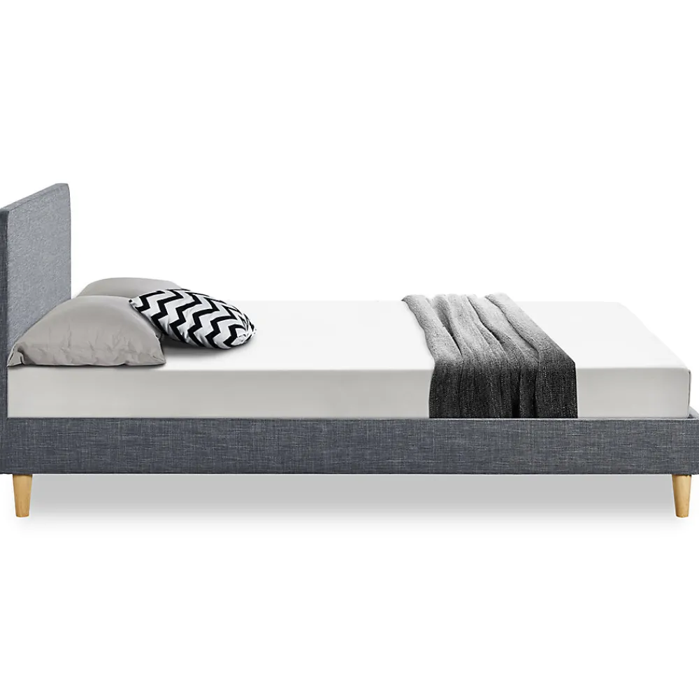 Lit double scandinave BALTA avec tête de lit et sommier 140 x 190 cm tissu gris anthracite>IDMarket New