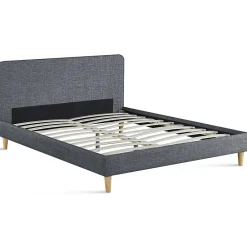 Lit double scandinave BALTA avec tête de lit et sommier 140 x 190 cm tissu gris anthracite><noscript><img width=