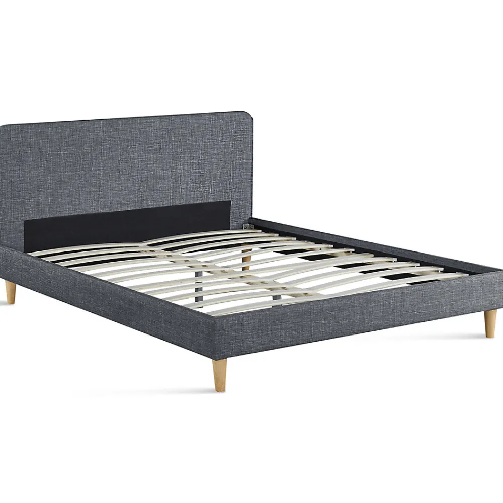 Lit double scandinave BALTA avec tête de lit et sommier 140 x 190 cm tissu gris anthracite>IDMarket New