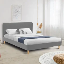 IDMarket Lit double scandinave BALTA avec tête de lit et sommier 160 x 200 cm tissu gris clair* Lit Avec Rangement
