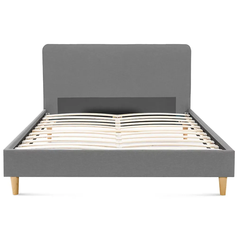 IDMarket Lit double scandinave BALTA avec tête de lit et sommier 160 x 200 cm tissu gris clair* Lit Avec Rangement