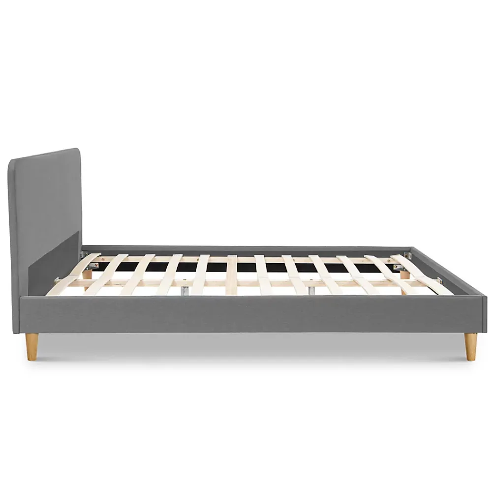 IDMarket Lit double scandinave BALTA avec tête de lit et sommier 160 x 200 cm tissu gris clair* Lit Avec Rangement