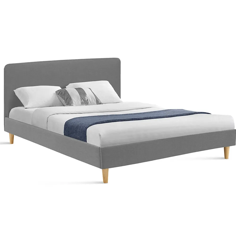 IDMarket Lit double scandinave BALTA avec tête de lit et sommier 160 x 200 cm tissu gris clair* Lit Avec Rangement