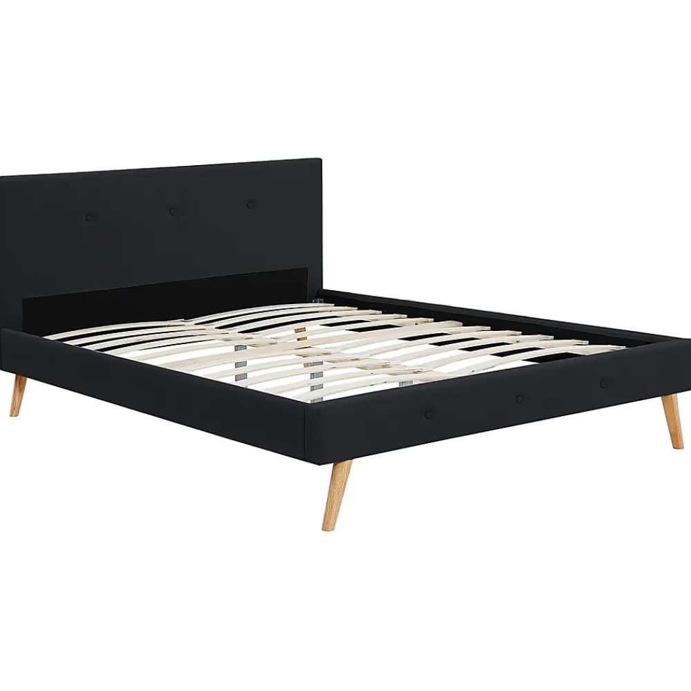 IDMarket Lit double scandinave OSLO avec tête de lit et sommier 140 x 190 cm tissu noir* Lit Avec Rangement