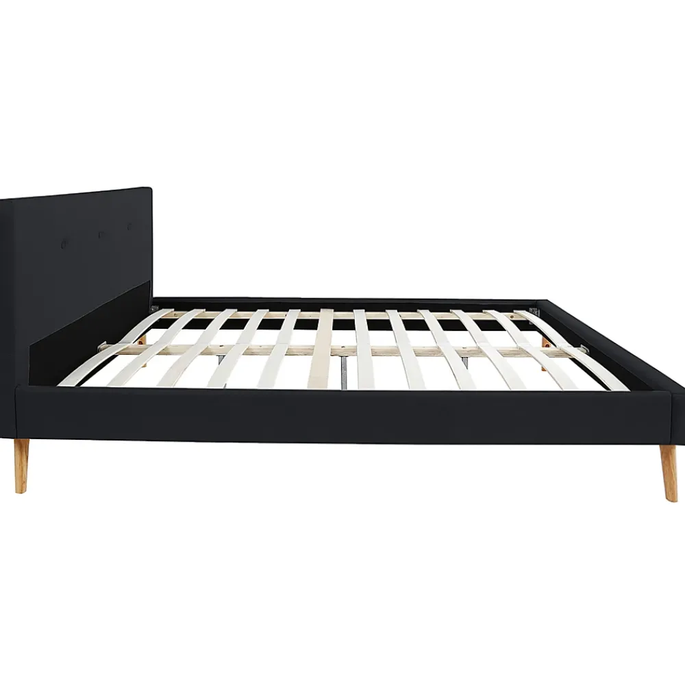 IDMarket Lit double scandinave OSLO avec tête de lit et sommier 140 x 190 cm tissu noir* Lit Avec Rangement