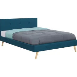 Lit double scandinave OSLO avec tête de lit et sommier 160 x 200 cm tissu bleu canard>IDMarket New