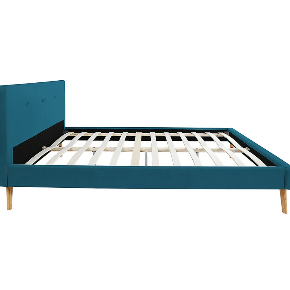 Lit double scandinave OSLO avec tête de lit et sommier 140 x 190 cm tissu bleu canard>IDMarket Clearance