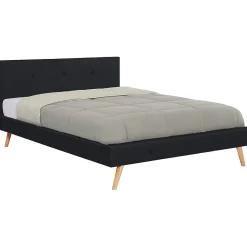 Lit double scandinave OSLO avec tête de lit et sommier 160 x 200 cm tissu noir>IDMarket Discount