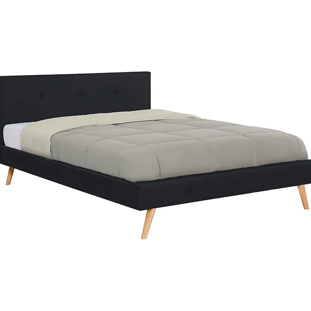Lit double scandinave OSLO avec tête de lit et sommier 160 x 200 cm tissu noir>IDMarket Discount