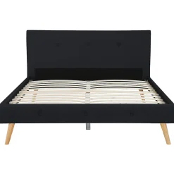 Lit double scandinave OSLO avec tête de lit et sommier 160 x 200 cm tissu noir><noscript><img width=