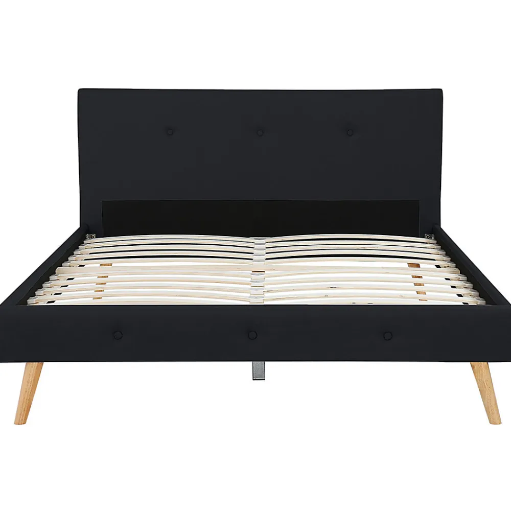 Lit double scandinave OSLO avec tête de lit et sommier 160 x 200 cm tissu noir>IDMarket Discount
